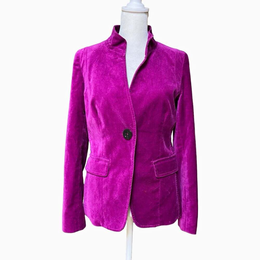 Anne Klein Purple Corduroy Stretch Lined One Button Blazer Jacket Petite 4P